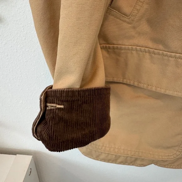 LL Bean Adirondack Chore Barn Coat Jacket Women’s Beige Corduroy Collar Cuff  L - Picture 9 of 15